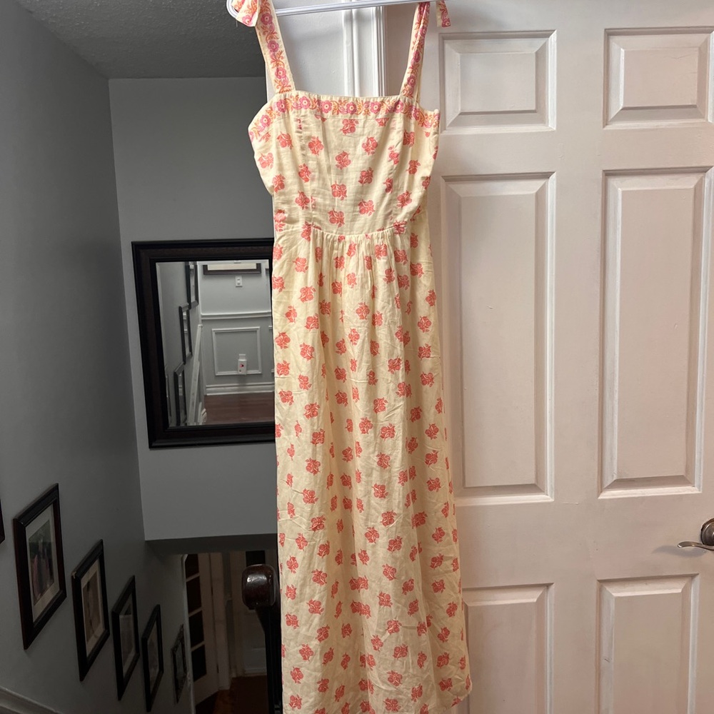 Patrons of Peace Cream Maxi Dress with Coral Floral Print